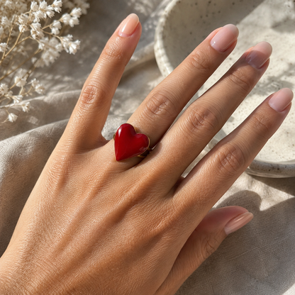 Big Red Heart Ring Adjustable